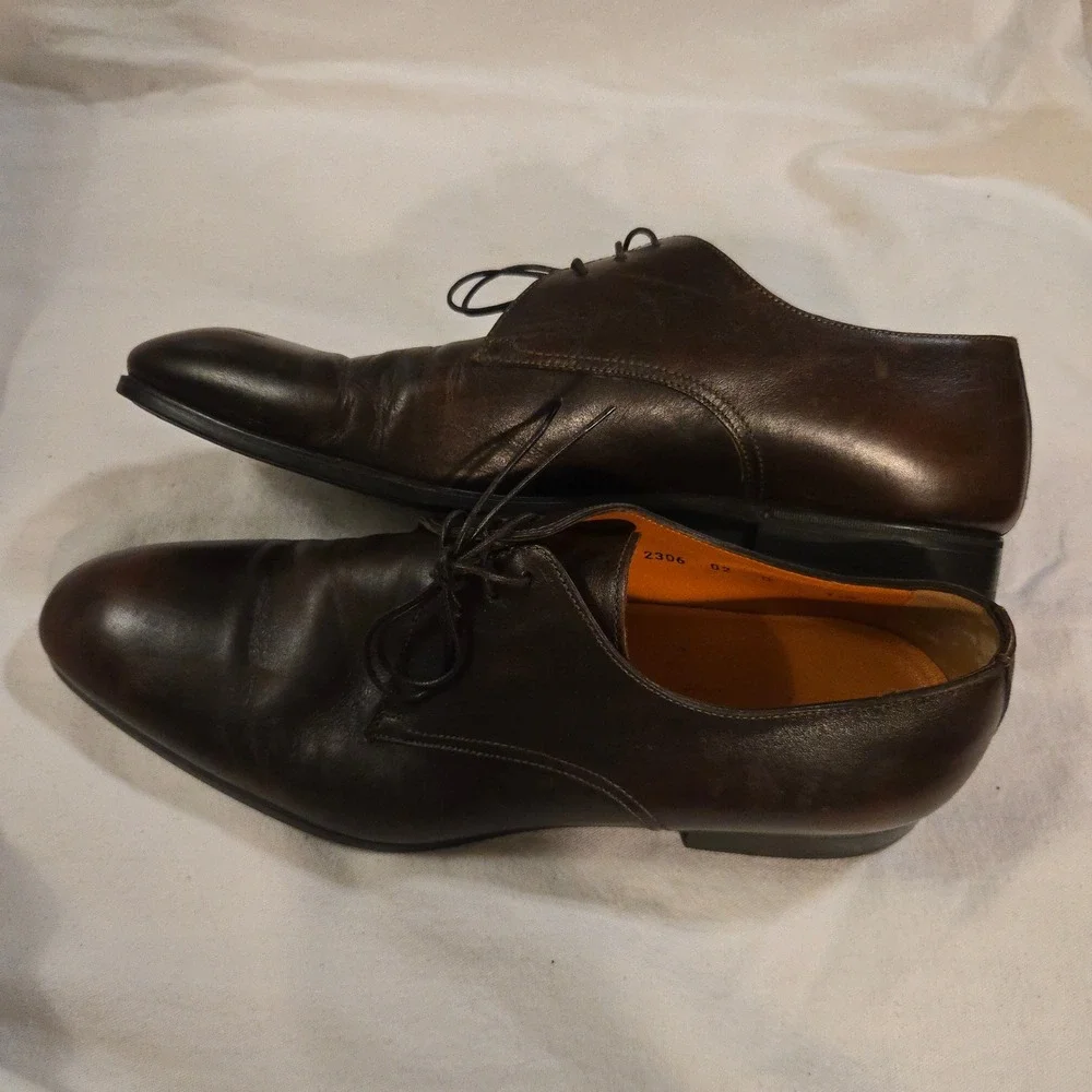 Santoni Derby 11.5 Dress Shoes Luxury Italian Mens Brown Leather Lace Up Italy